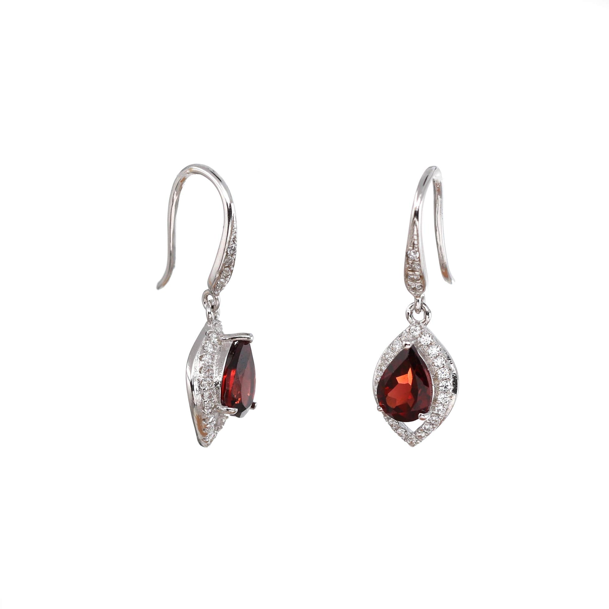 Baikalla Jewelry Silver Gemstones Earrings Baikalla™ Classic Sterling Silver Natural Garnet Dangle Earrings With CZ