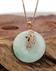 Baikalla Jewelry Gold Jadeite Necklace 18k Rose Gold Genuine Jadeite Constellation (Virgo) Necklace Pendant with Diamonds & Ruby