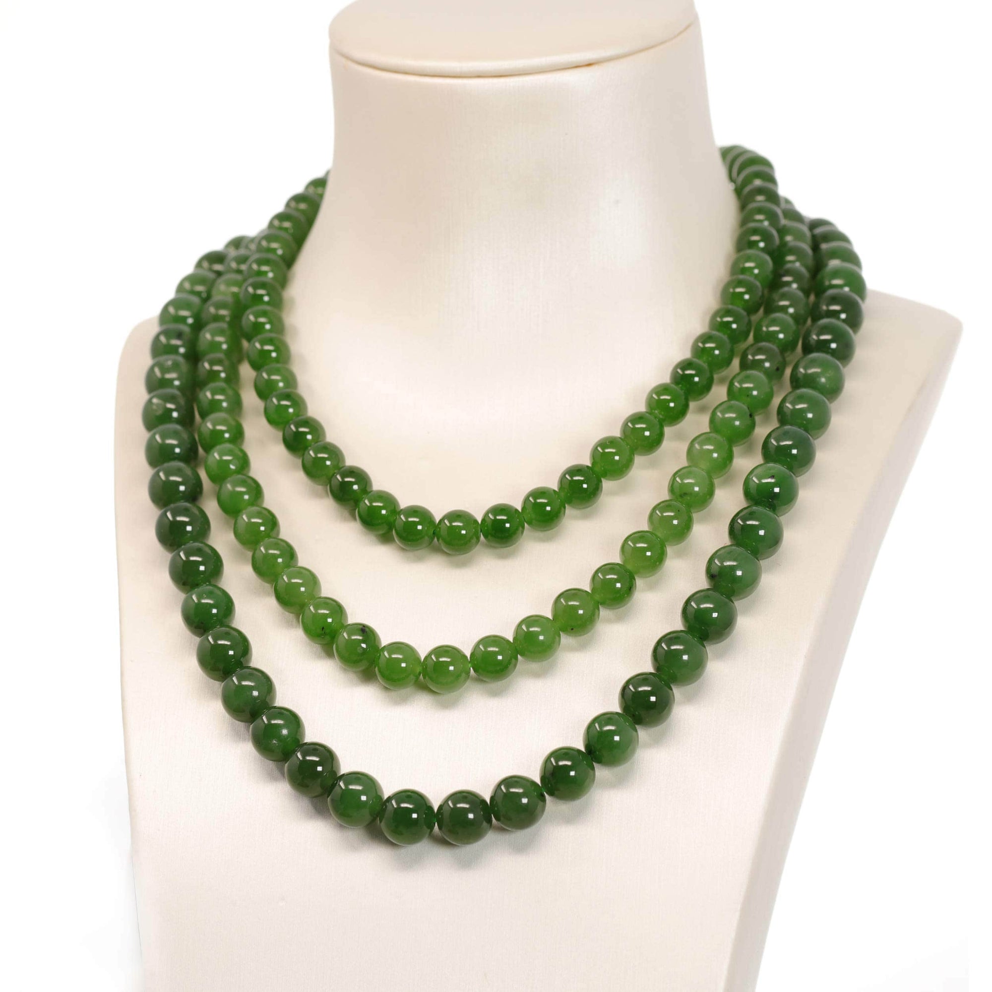 Baikalla Jewelry Jade Beads Necklace 8mm / 18 in Baikalla Genuine Green Nephrite Jade Round Beads Necklace ( 8mm &amp; 9.5mm)