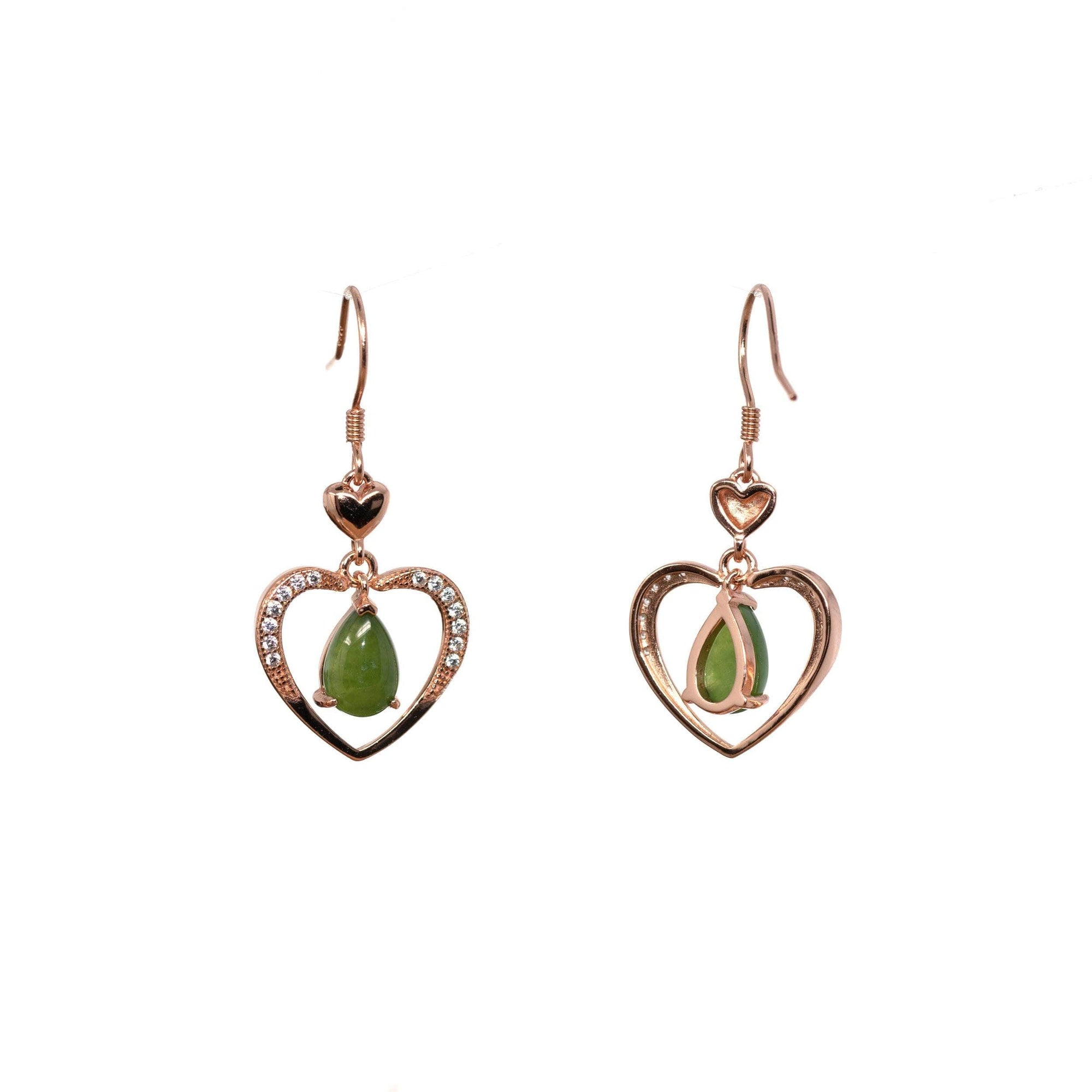 Baikalla Jewelry Silver Gemstone Earrings Baikalla &quot;Love Earrings&quot; Sterling Silver Genuine Nephrite Green Jade Dangle Earrings With CZ