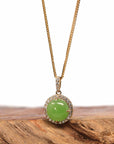 Baikalla Jewelry Gold Jade Pendant 14K Gold Genuine Green Apple Green Jade Circle Pendant Necklace With VS1 Diamond