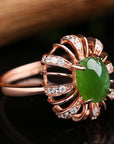 Baikalla Jewelry Silver Jade Ring Rose Gold Plated Sterling Silver Genuine Nephrite Green Jade Ring