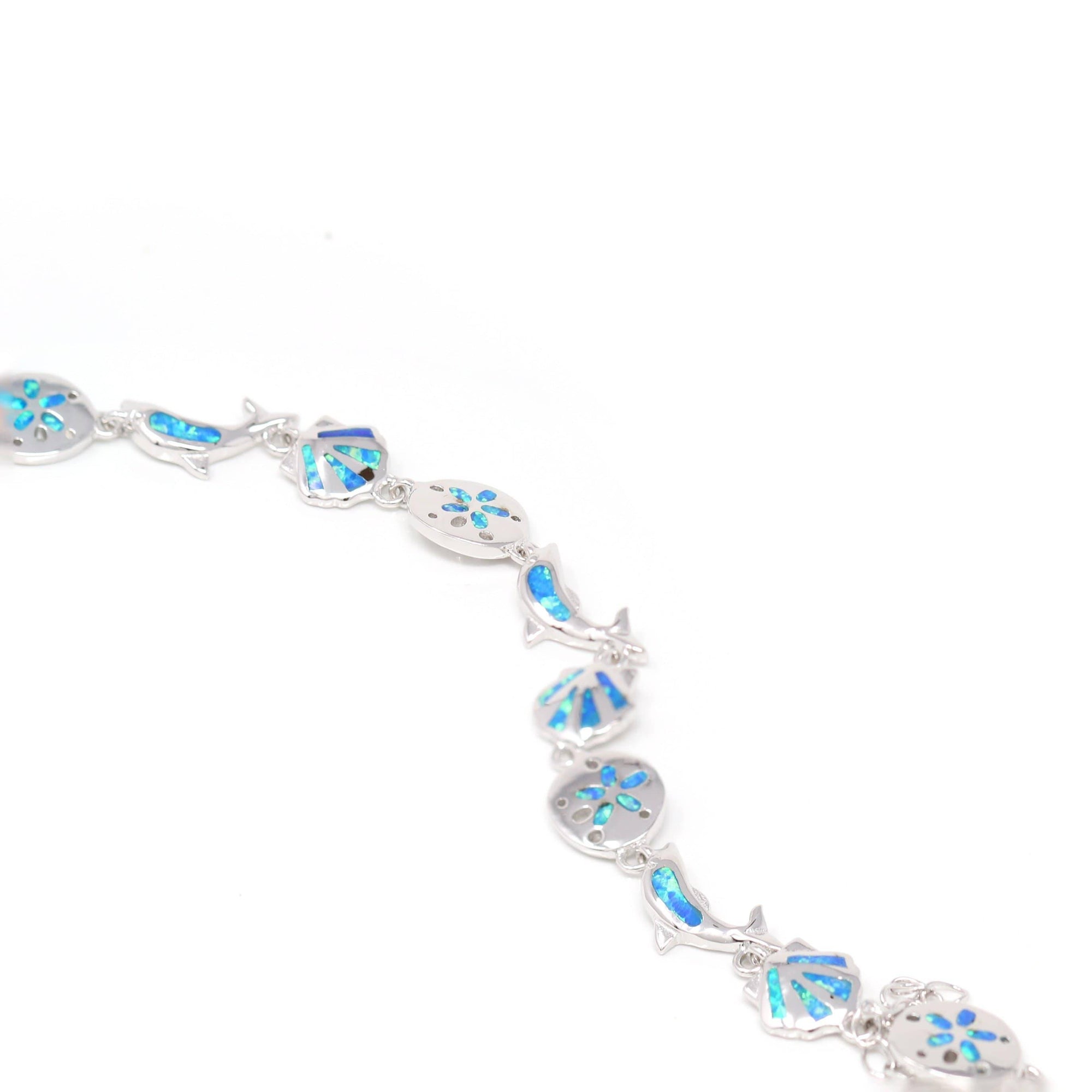 Baikalla Jewelry Silver Gemstone Bracelet Baikalla™ Sterling Silver Lab-Created Oval Opal Cute Sea-fish Bracelet