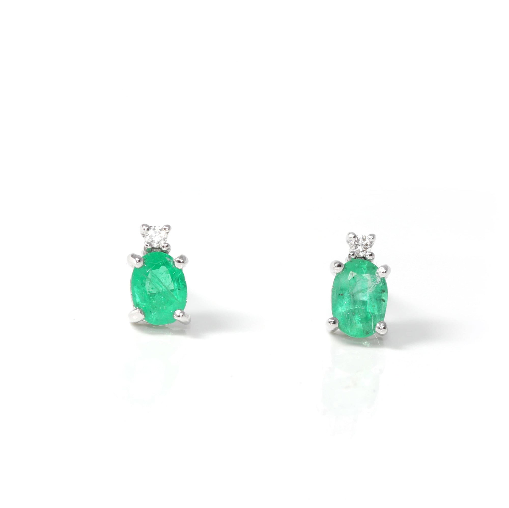 Baikalla Jewelry Gold Gemstone Earrings Baikalla™ 14k Classic White Gold Natural Emerald Dangle Earrings w/Diamonds