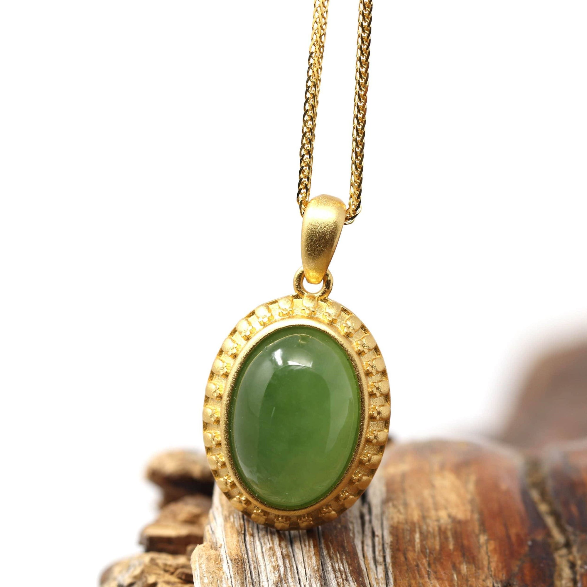 Baikalla Jewelry Jade Pendant Necklace Baikalla™ "Lucky Oval Jade" Sterling Silver Nephrite Green Jade Classic Pendant Necklace