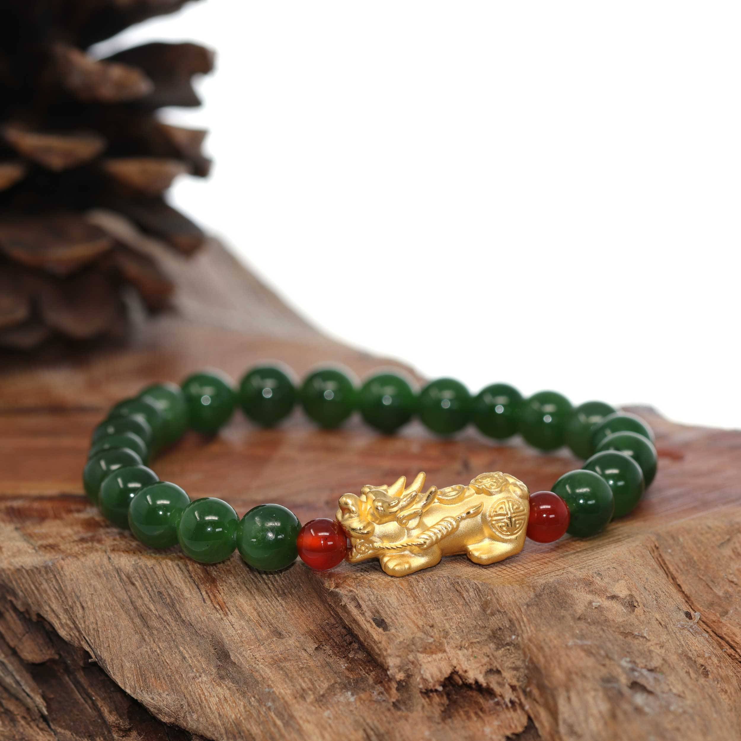 24k Real Gold Lucky Charm Pixiu Jade Bracelet sold