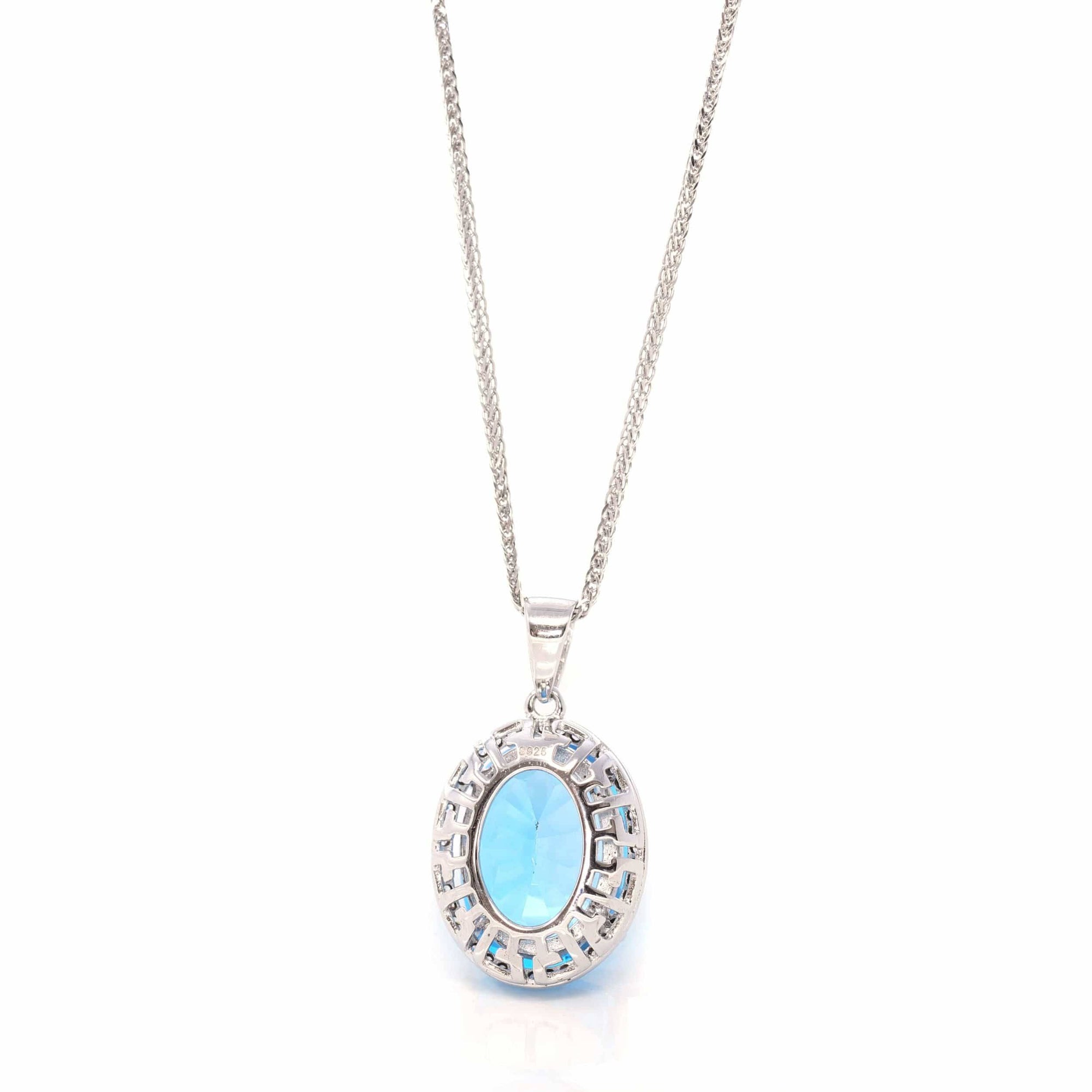 Baikalla Jewelry Silver Topaz Necklace Sterling Silver Natural Topaz Large Pendant Necklace With CZ