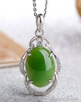 Baikalla Jewelry Silver Gemstone Necklace Sterling Silver Genuine Nephrite Green Jade Pendant Neckalce