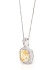 Baikalla Jewelry Silver Citrine Necklace Sterling Silver Natural Cushion Cut Citrine Necklace With CZ