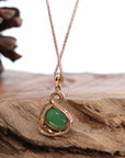 Baikalla Jewelry 18k Gold Jadeite Necklace 18K Rose Gold "Swan" Imperial Jadeite Jade Cabochon Necklace with Diamonds