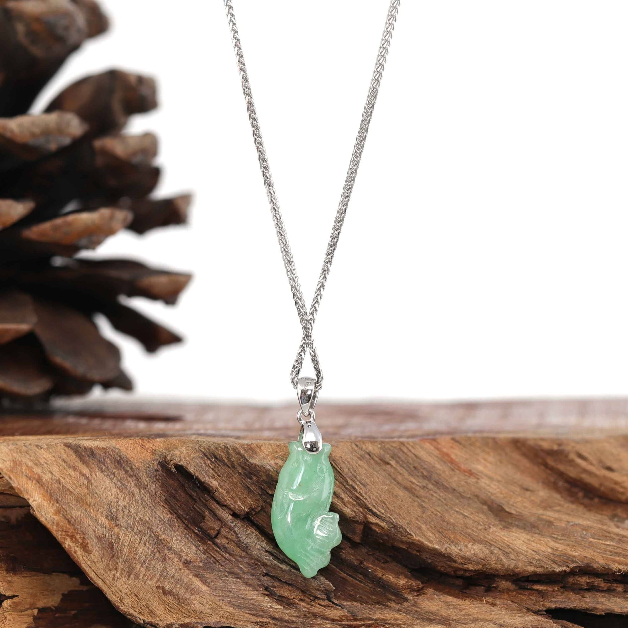 Baikalla Jewelry Jade Pendant Necklace Baikalla c Lucky Fish Carving Pendant Necklace Natural Jadeite Jade JG151