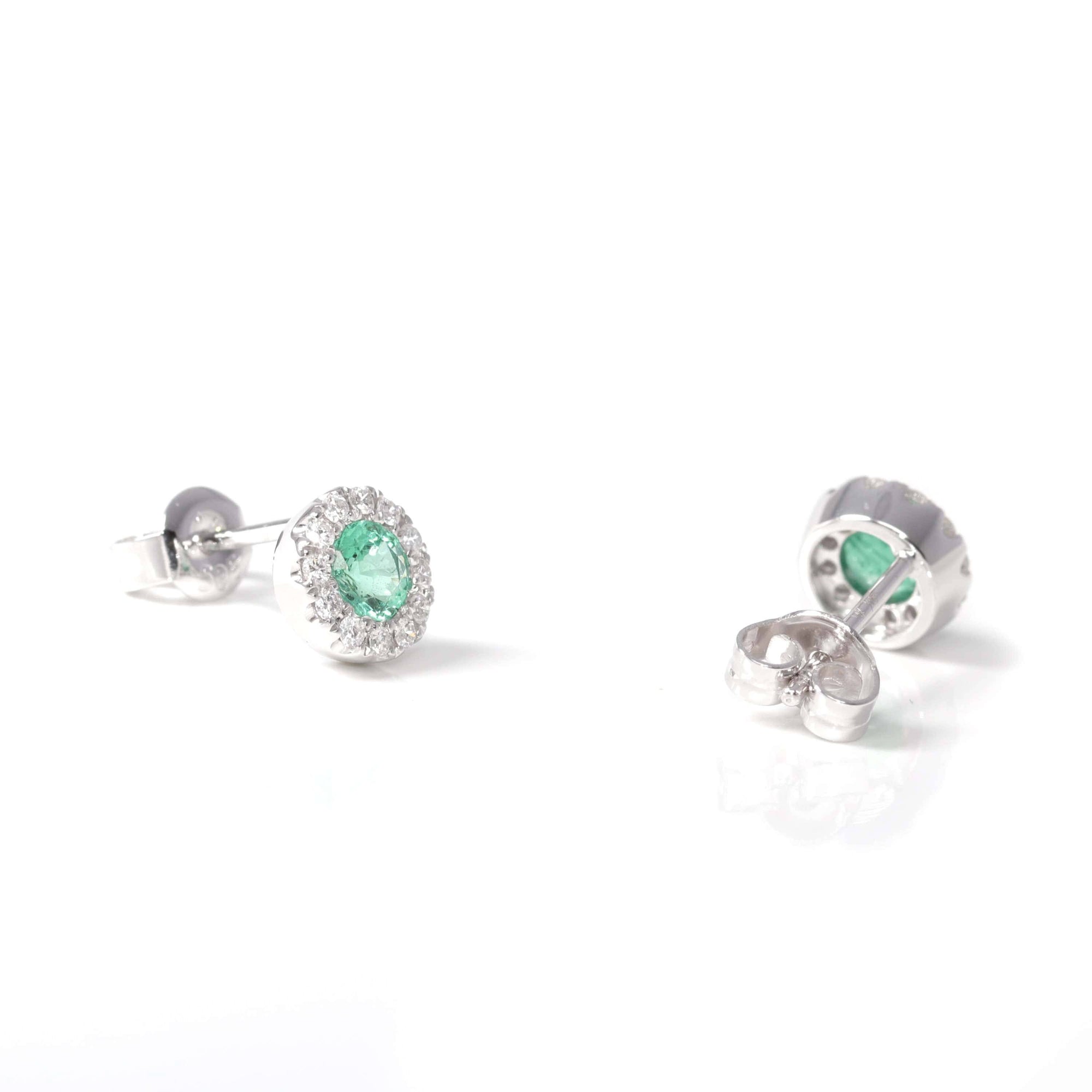 Baikalla Jewelry Gold Gemstone Earrings Baikalla™ 14k Classic White Gold Natural Emerald Earrings w/Diamond Halo