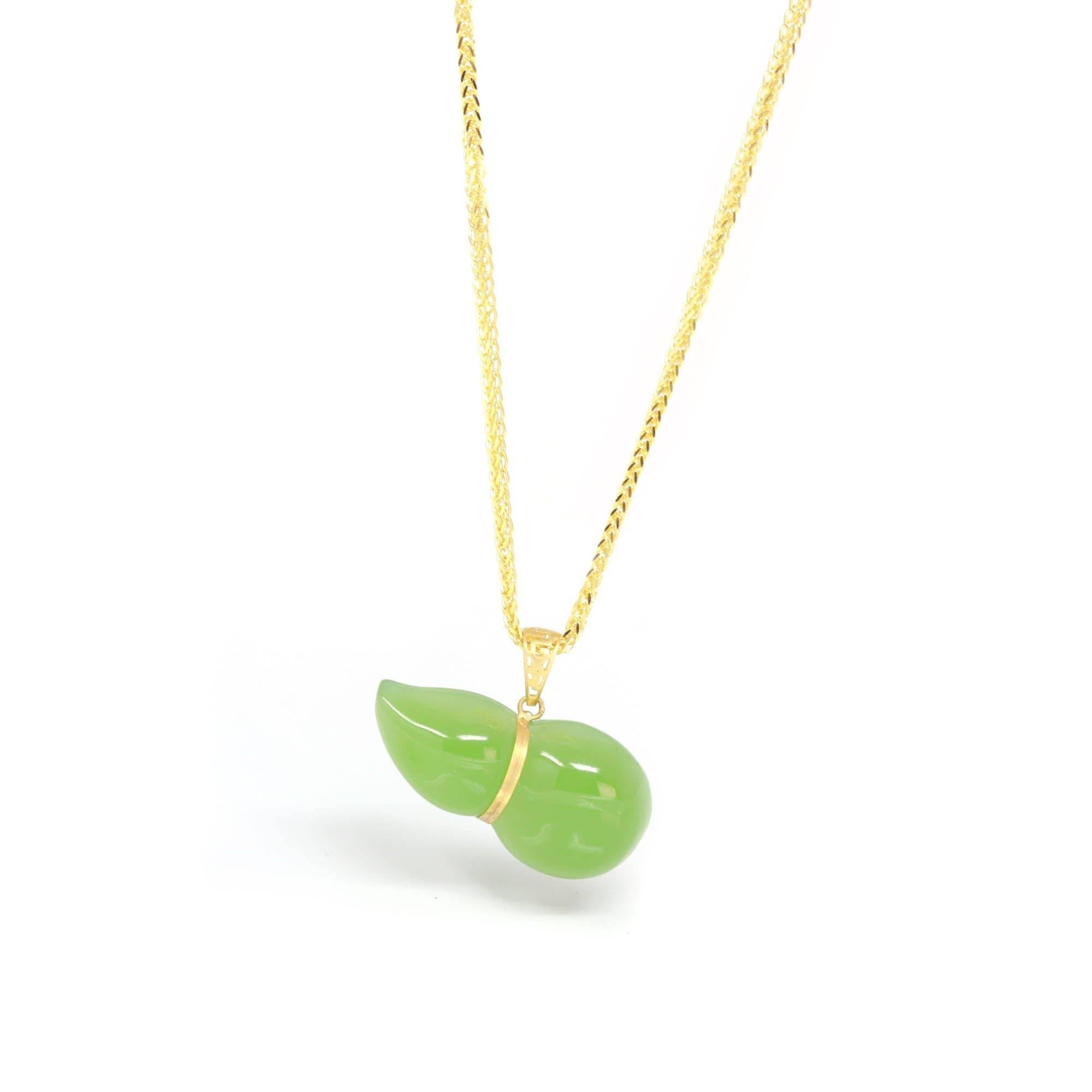 Baikalla Jewelry Gold Jadeite Necklace Baikalla™ "Lucky Gourd" HuLu18k Yellow Gold Green Nephrite Jade Pendant Necklace