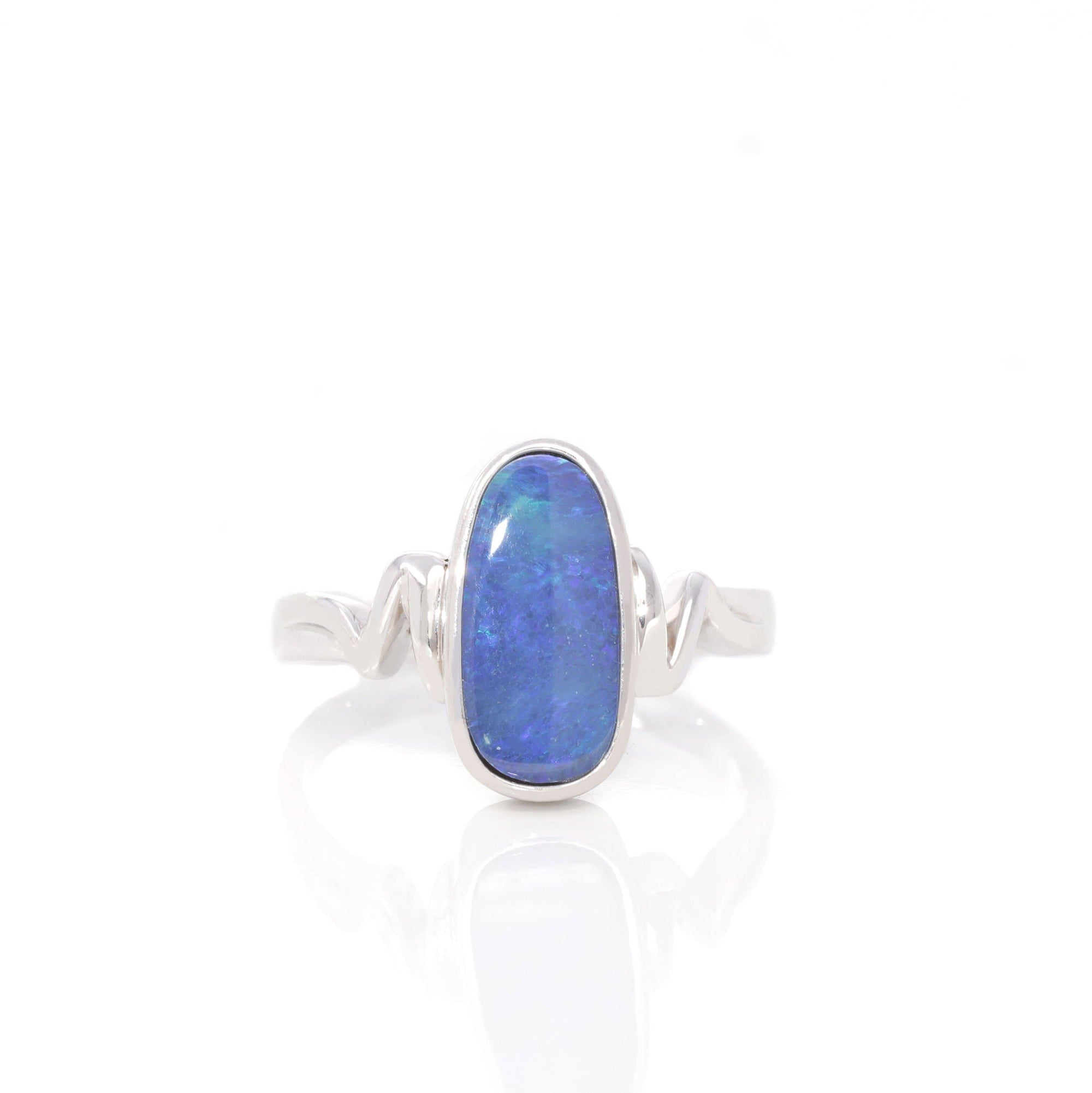 Baikalla Jewelry Gemstone Ring Baikalla™ Sterling Silver Oval Australian Black Opal Bezel Set Ring