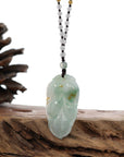 Baikalla Jewelry Jade Pendant Necklace Genuine Ice Blue-Green Jadeite Jade "Good Fortune Leaf" Pendant Necklace With Real Jadeite Bead Necklace