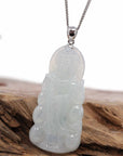 Baikalla Jewelry Jade Guanyin Pendant Necklace Baikalla 14k White Gold "Goddess of Compassion" Genuine Ice Burmese Jadeite Jade Guanyin Necklace With Gold Bail