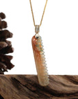 Baikalla Jewelry Jade Pendant 14K Yellow Natural Red & Brown Jadeite Jade Comb Necklace