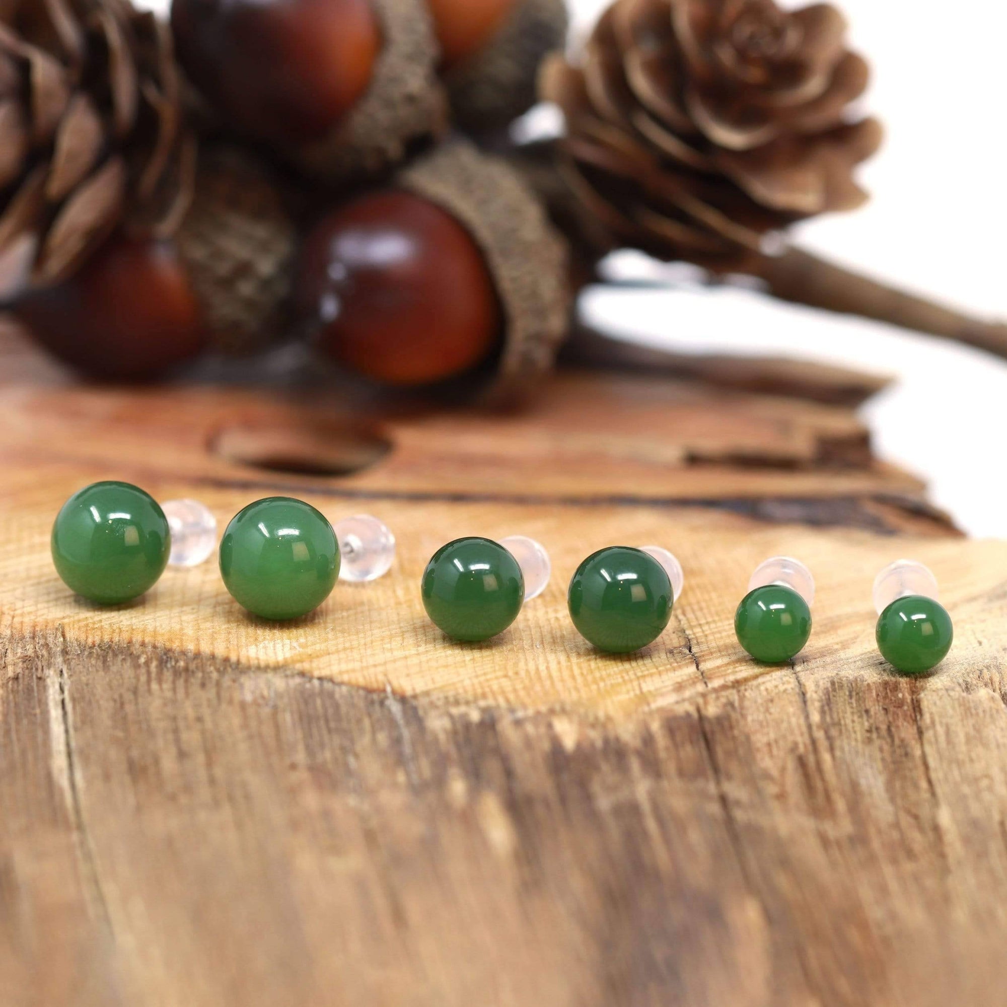 Baikalla Jewelry Gold Jade Earrings Baikalla™ &quot;Classic Jade Stud&quot; 18K Gold Genuine Nephrite Green Jade Beads (high quality) Earrings