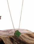 Baikalla Jewelry Jade Pendant 18k Rose Gold Natural Green Nephrite Jade Lucky Four Leaf Clover Necklace