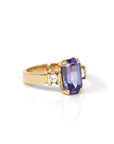 Baikalla Jewelry Gold Tanzanite Ring 5 18k Yellow Gold Natural Emerald Cut Tanzanite Diamond Anniversary Ring