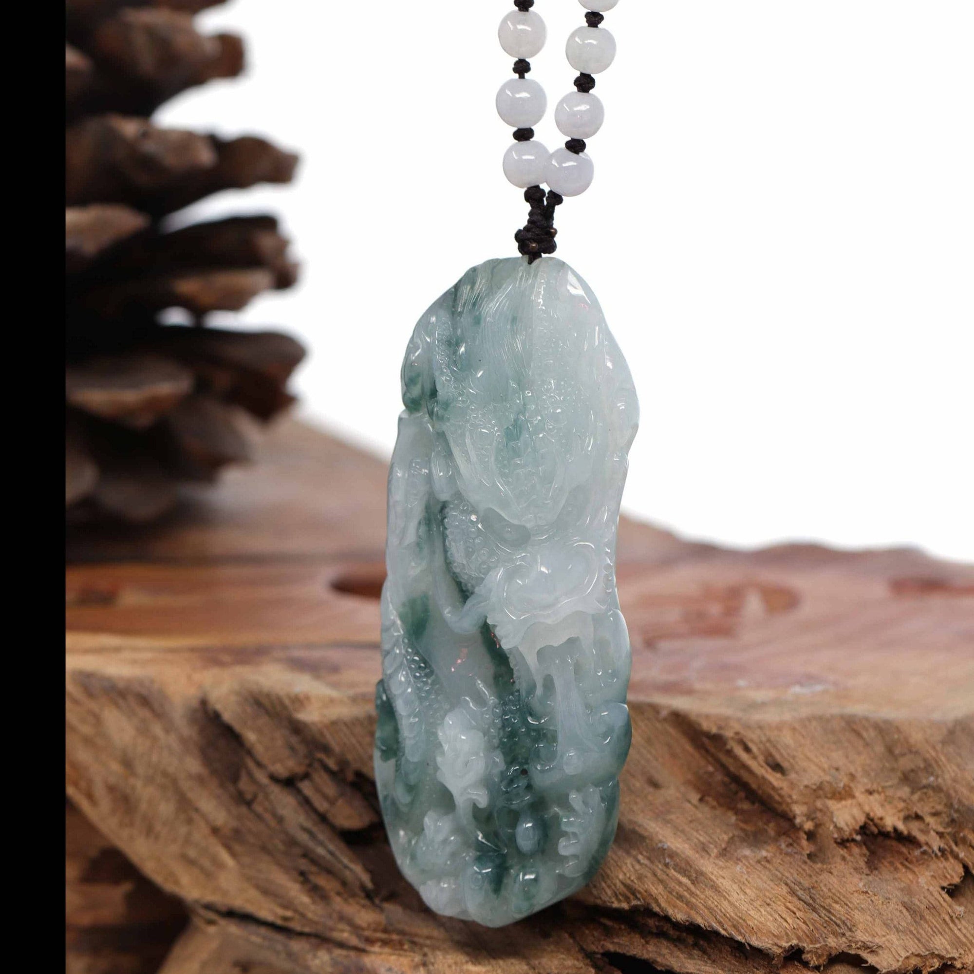 Baikalla Jewelry Jade Carving Necklace Baikalla™ "Soaring dragon" Natural Jadeite Jade Blue Green Pendant Necklace For Men, Collectibles