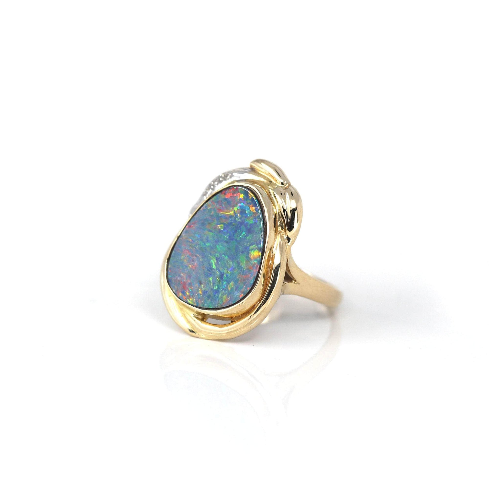 Baikalla Jewelry Gold Opal Ring 6 14k Yellow Gold Natural Australian Blue Opal Ring