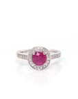 Baikalla Jewelry Gold Ruby Ring 5 18k White Gold Natural Round Pink Ruby Diamond Anniversary Ring