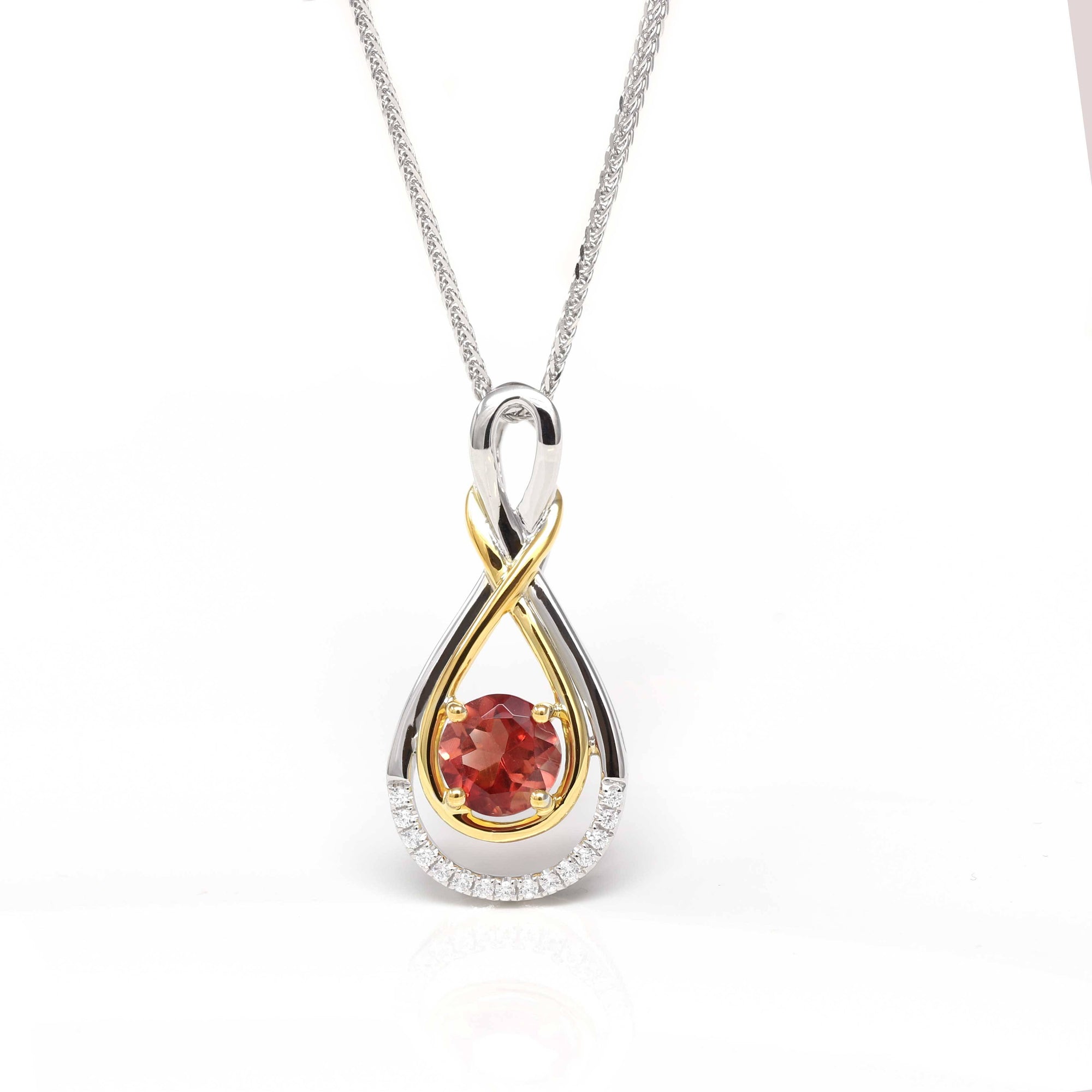 Baikalla Jewelry Silver Sunstone Necklace Sterling Silver Natural Ponderosa Sunstone Necklace With White Sapphire(Two Tone )