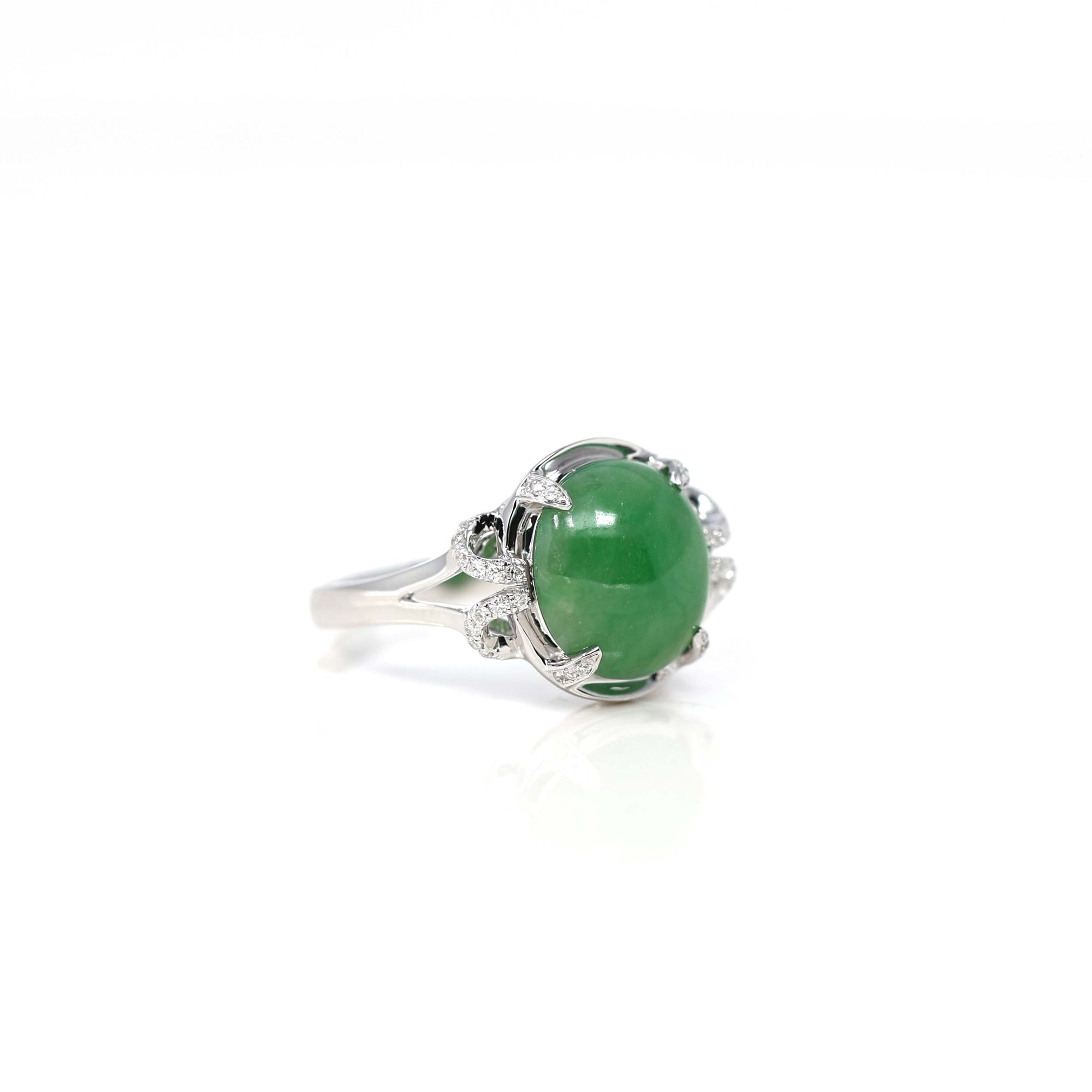 Baikalla Jewelry Jadeite Engagement Ring 18k White Gold Natural Imperial Green Oval Jadeite Jade Engagement Ring With Diamonds