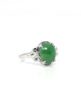 Baikalla Jewelry Jadeite Engagement Ring 18k White Gold Natural Imperial Green Oval Jadeite Jade Engagement Ring With Diamonds