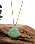 Baikalla Jewelry Jade Buddha Pendant Baikalla™ "Laughing Buddha" Genuine Vibrant Green Jadeite Buddha Pendant Necklace With 14k Yellow Gold Diamond  Bail