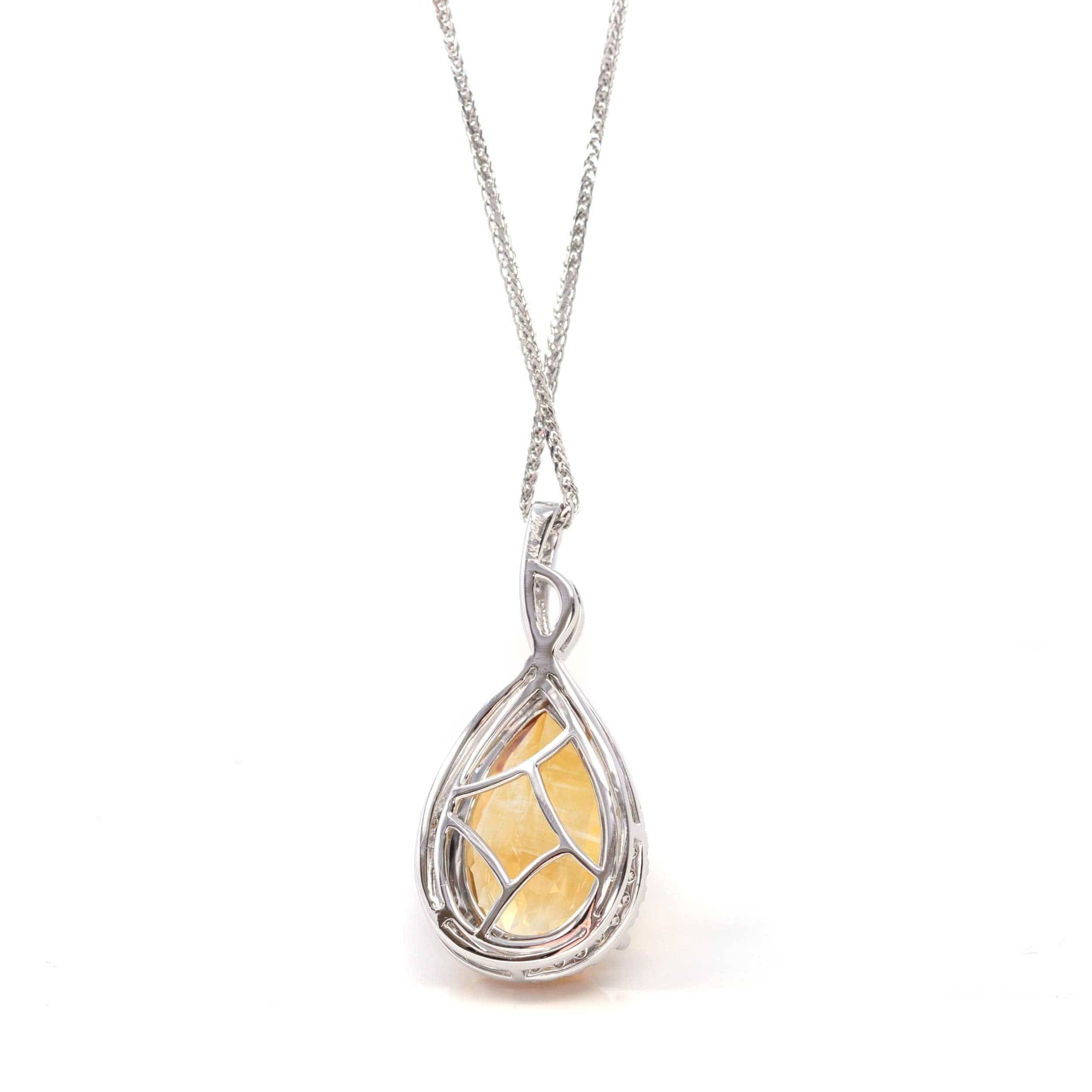 Baikalla Jewelry Gemstone Pendant Necklace 14k White Gold AA Citrine Tear Drop Necklace with Diamonds