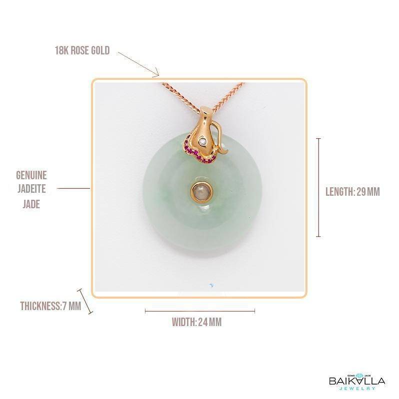 Baikalla Jewelry God Jadeite Necklace 18k Rose Gold Genuine Burmese Jadeite Constellation (Aquarius) Necklace Pendant with Diamonds &amp; Ruby