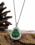 Baikalla Jewelry 18k Gold Jadeite Necklace 18K White Gold High-End Imperial Jadeite Jade Buddha Necklace with Diamonds