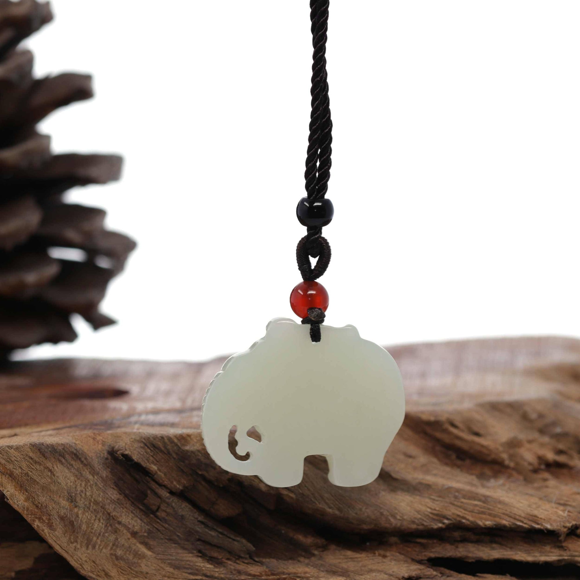 Baikalla Jewelry Jade Pendant Necklace Baikalla™ Genuine HeTian White Nephrite Jade Elephant Pendant Necklace