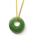 Baikalla Jewelry Jade Pendant Necklace Genuine HeTian Nephrite Green Jade Lucky KouKou Circle Pendant Necklace