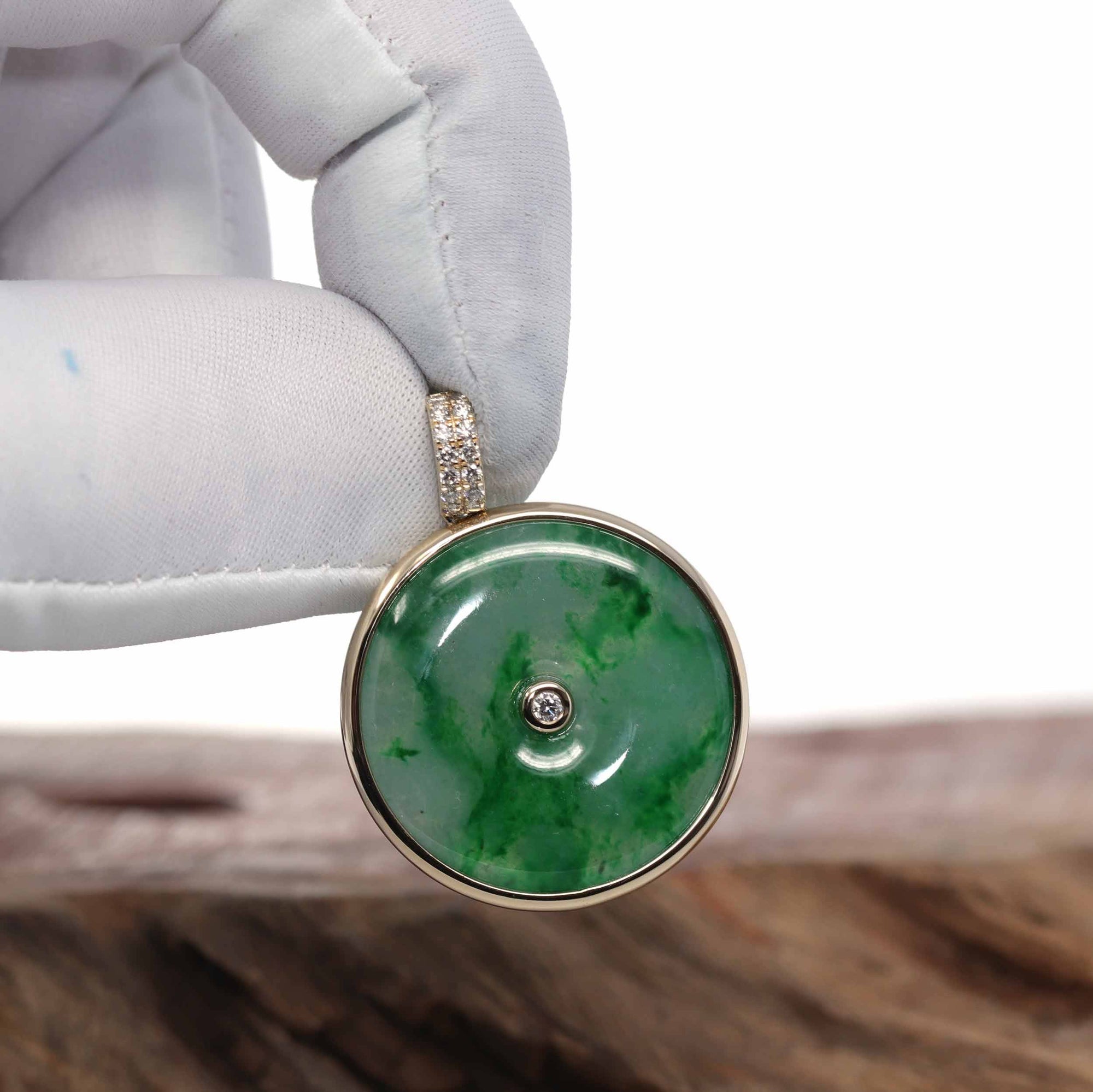 Baikalla Jewelry Gold Jadeite Jade Pendant Necklace Pendant Only 14K Gold "Good Luck Button" Necklace Ice Green Jadeite Jade Lucky KouKou Pendant Necklace