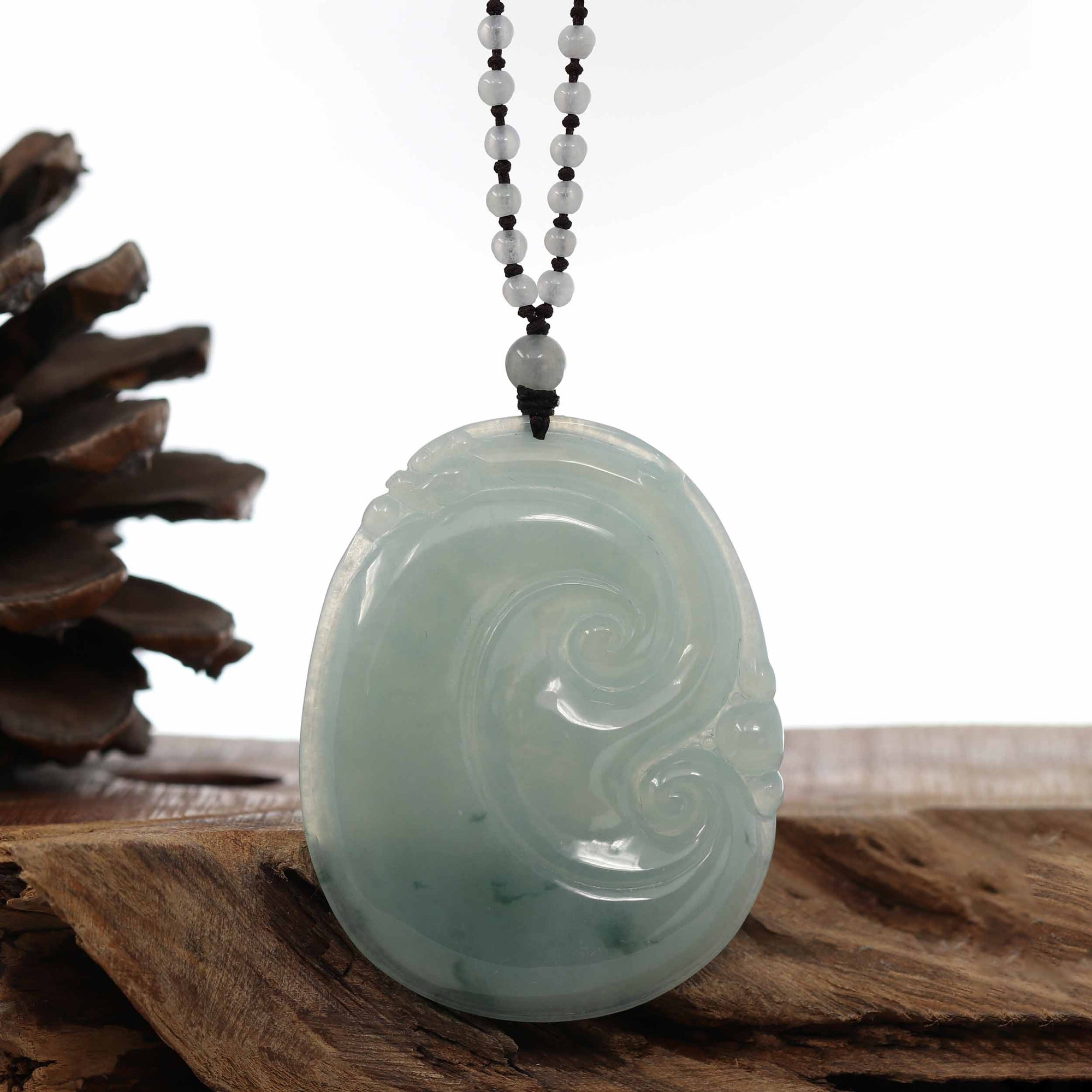 Baikalla Jewelry Jade Guanyin Pendant Necklace Genuine Ice Blue Jadeite Jade RuYi Pendant Necklace With Real Jadeite jade Beads Necklace