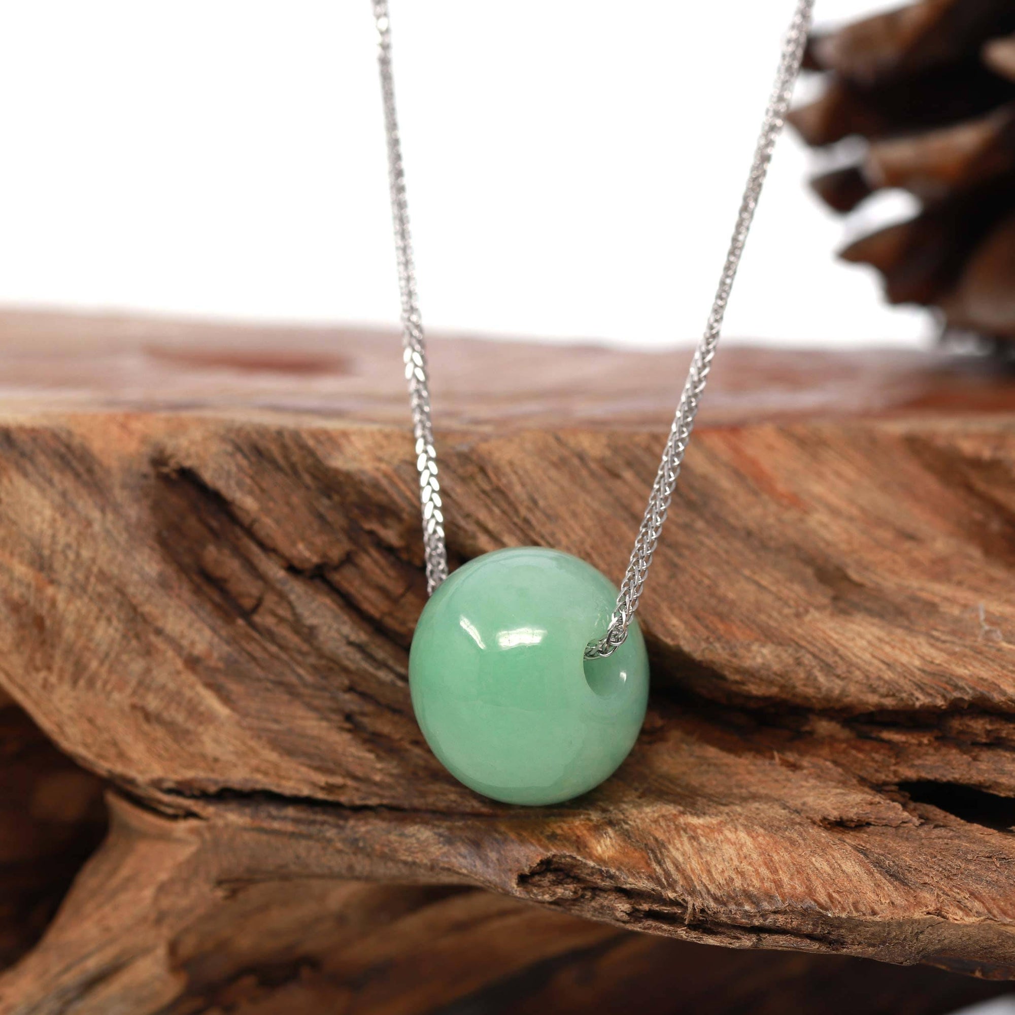 Baikalla Jewelry Jade Pendant Necklace Baikalla™ &quot;Good Luck Button&quot; Necklace Real Green Jade Lucky TongTong Pendant Necklace