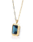 Baikalla Jewelry Gemstone Pendant Necklace 18k Yellow Gold Natural Navy Blue Topaz Emerald Necklace With Diamonds