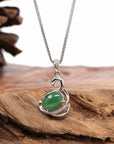 Baikalla Jewelry 18k Gold Jadeite Necklace Pendant Only 18K White Gold "Swan" Imperial Jadeite Jade Cabochon Necklace with Diamonds