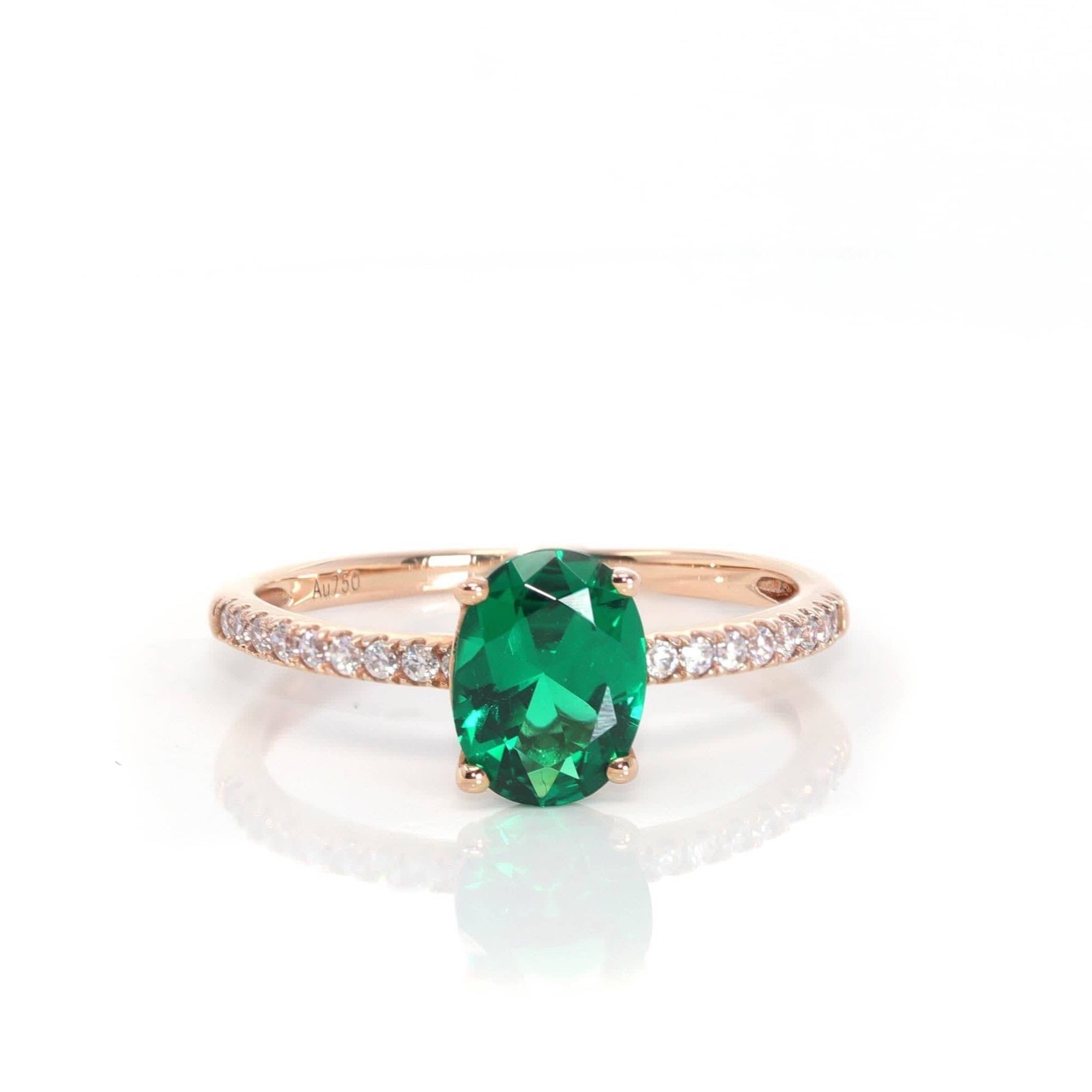 Baikalla Jewelry Gold Sapphire Ring 5 18k Rose Gold Lab-Created Emerald Ring With CZ