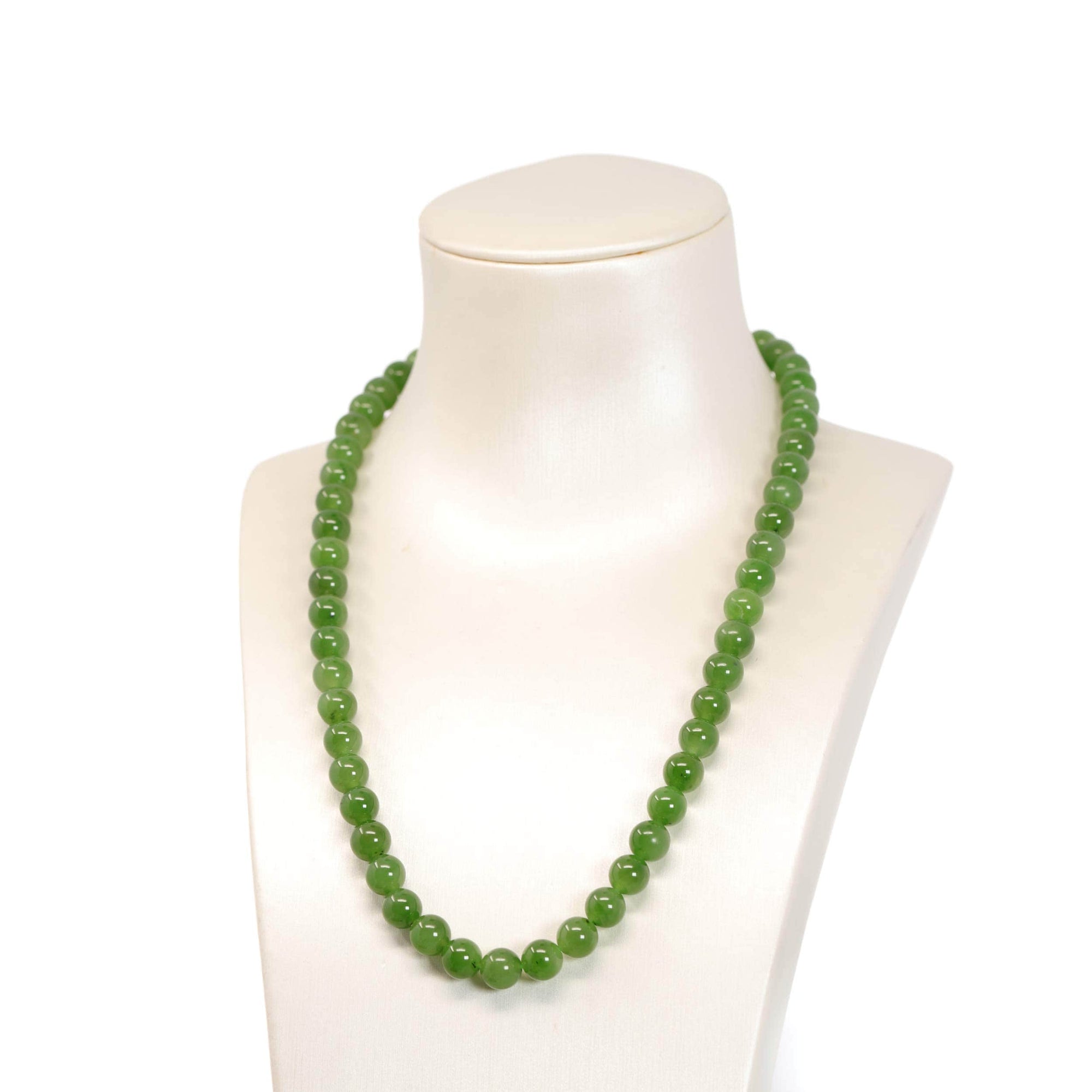 Baikalla Jewelry Jade Beads Necklace Baikalla Genuine Green Nephrite Jade Round Beads Necklace ( 8mm &amp; 9.5mm)