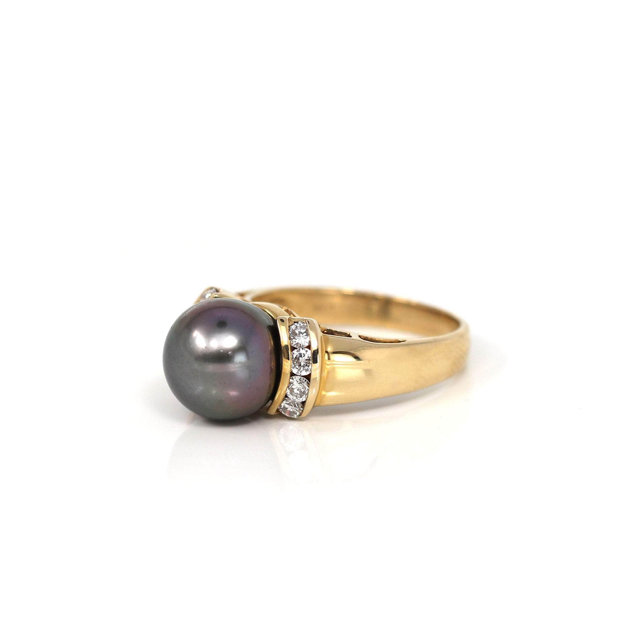 Baikalla Jewelry 18K Gold Tourmaline Ring 18k Yellow Gold Cultured Black Pearl Diamond Ring