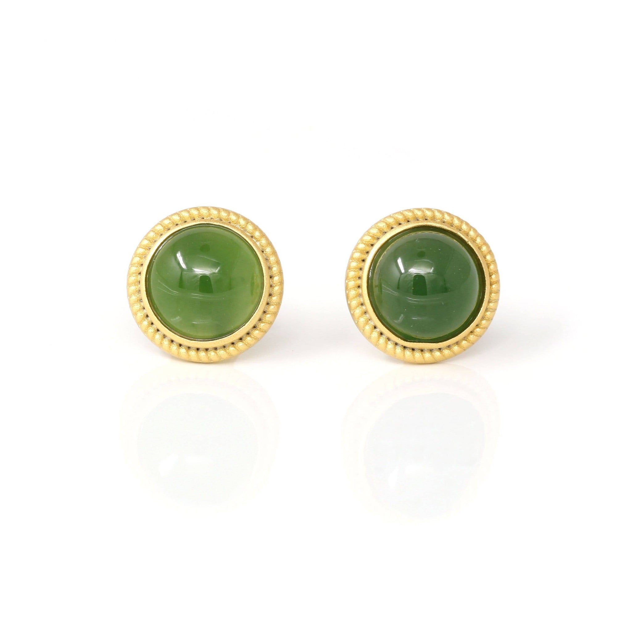 Baikalla Jewelry Silver Gemstone Earrings Baikalla™ &#39;Classic Studs&quot; Gold Plated Sterling Silver Real Green Jade Stud Earrings