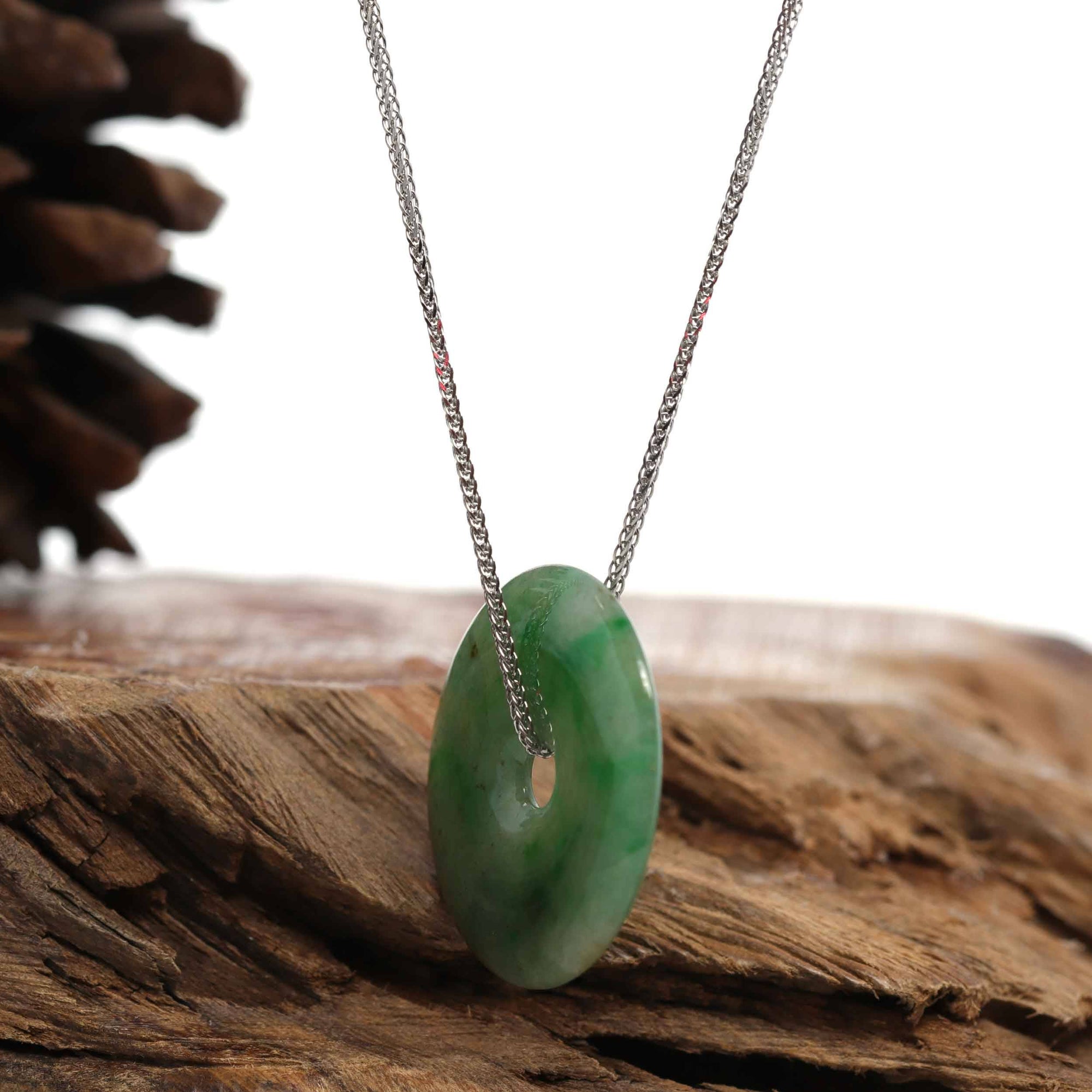 Baikalla Jewelry Jade Pendant Necklace Baikalla &quot;Good Luck Button&quot; Necklace Green Jadeite Jade Lucky Ping An Kou Pendant