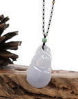 Baikalla Jewelry Jade Pendant Necklace Genuine Ice Light Lavender Jadeite Jade "Good Luck HuLu with Dragon Accent" Pendant Necklace With Real Jadeite Beads Necklace