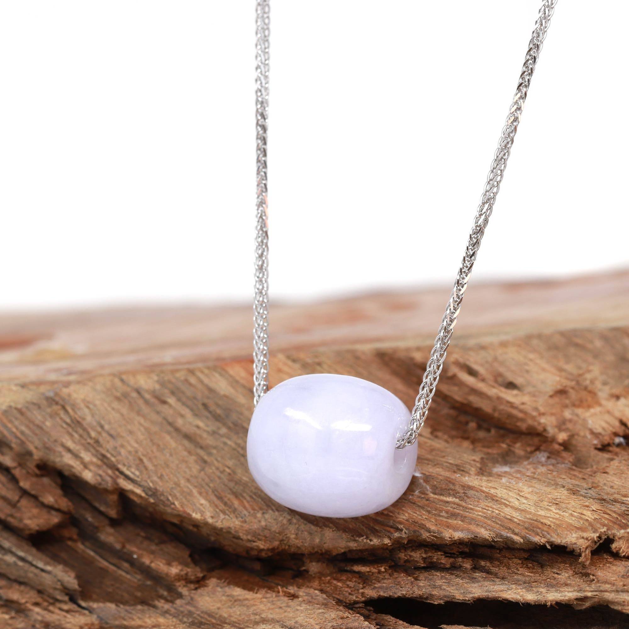 Baikalla Jewelry Jade Pendant Necklace Baikalla™ &quot;Good Luck Button&quot; Necklace Real Lavender Jade Lucky TongTong Pendant Necklace