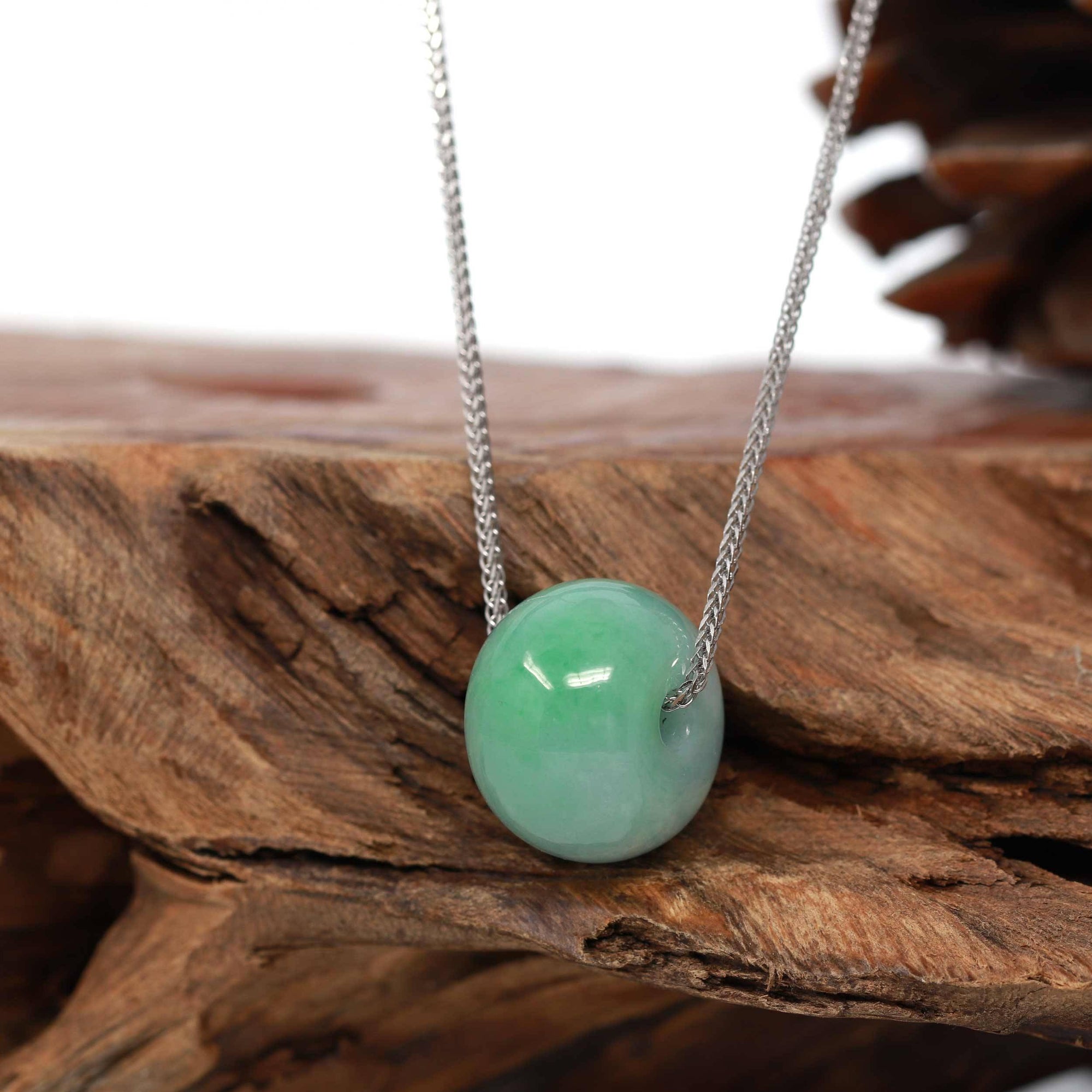 Baikalla Jewelry Jade Pendant Necklace Baikalla™ "Good Luck Button" Necklace Real Vibrant Green Jade Lucky TongTong Pendant Necklace