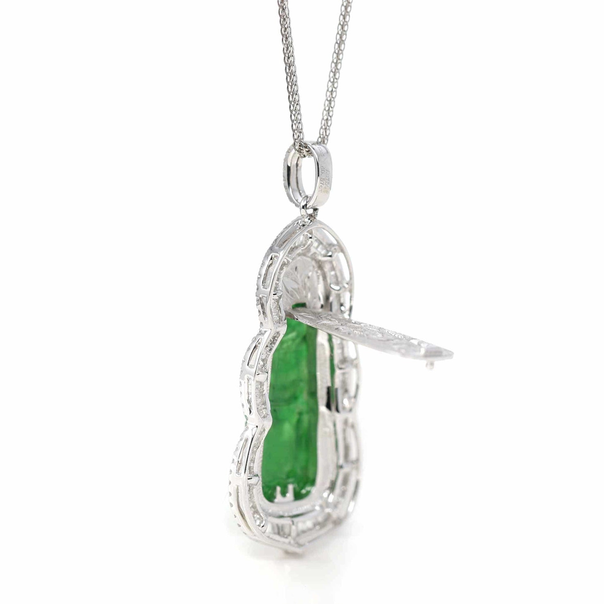 Baikalla Jewelry 18k Gold Jadeite Necklace 18K White Gold High-End Imperial Jadeite Jade "Goddess of Compassion" Guan Yin Necklace with Diamonds